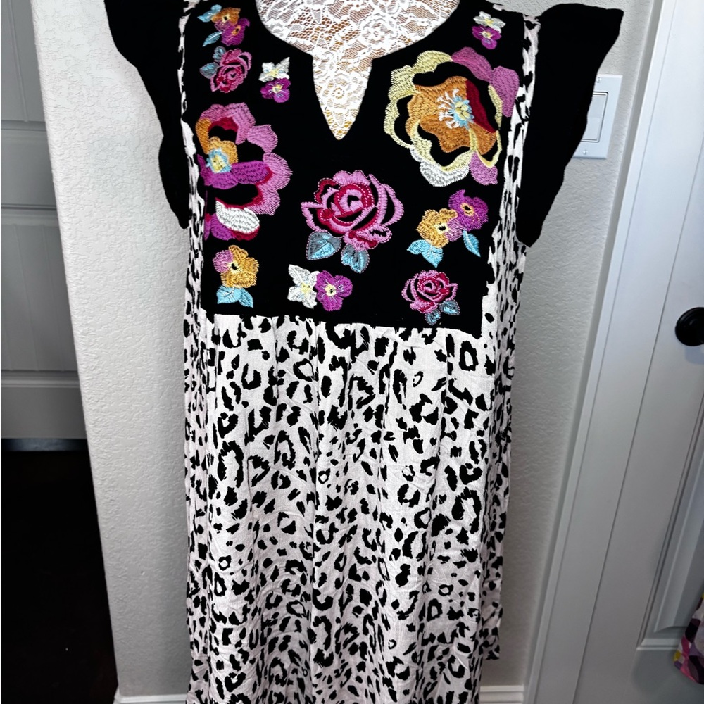 Savanna Jane Vibrant Embroidered Monochrome Animal Print Dress